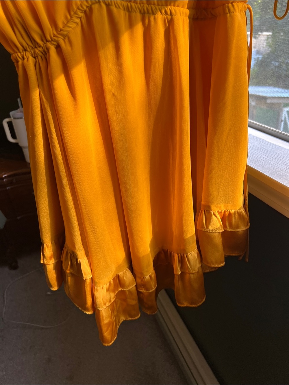 ASOS Orange Ruffle V-Neck Peasant Tunic - Picture 3 of 8